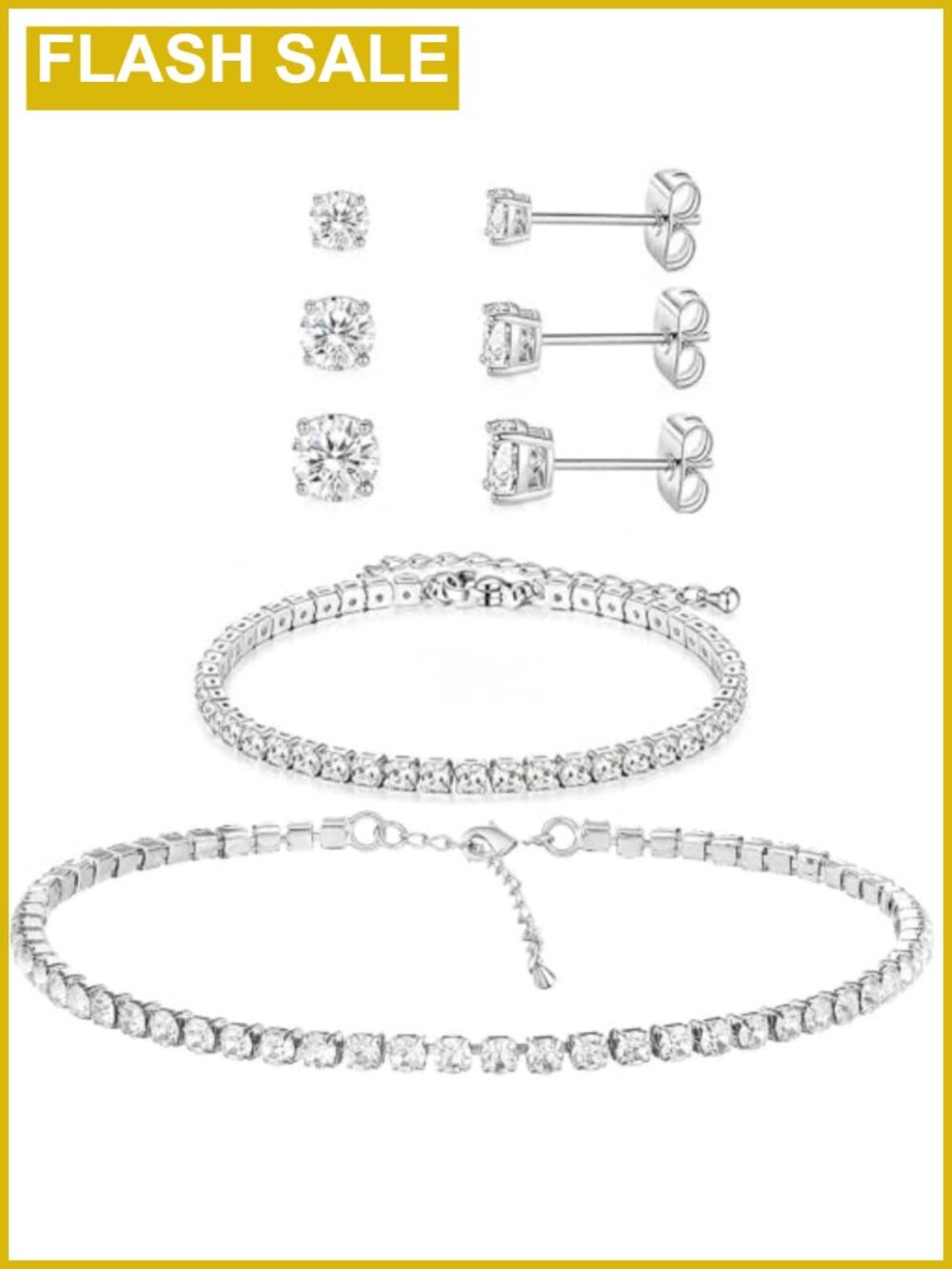 5 Pc Silver CZ Jewelry Set Necklace Bracelet Earrings Hypoallergenic